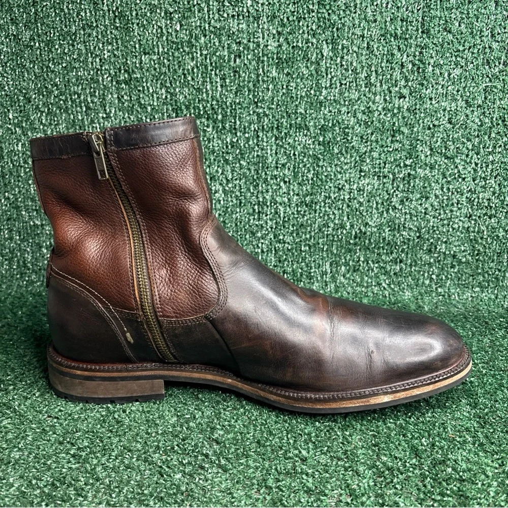J&M 1850 Johnston & Murphy Brown Leather Shearling Zip Ankle Boot Mens Size 12 M
